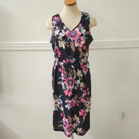 West Loop Women's Floral Printed Drawstring Dress size Large - Picture 2 of 10